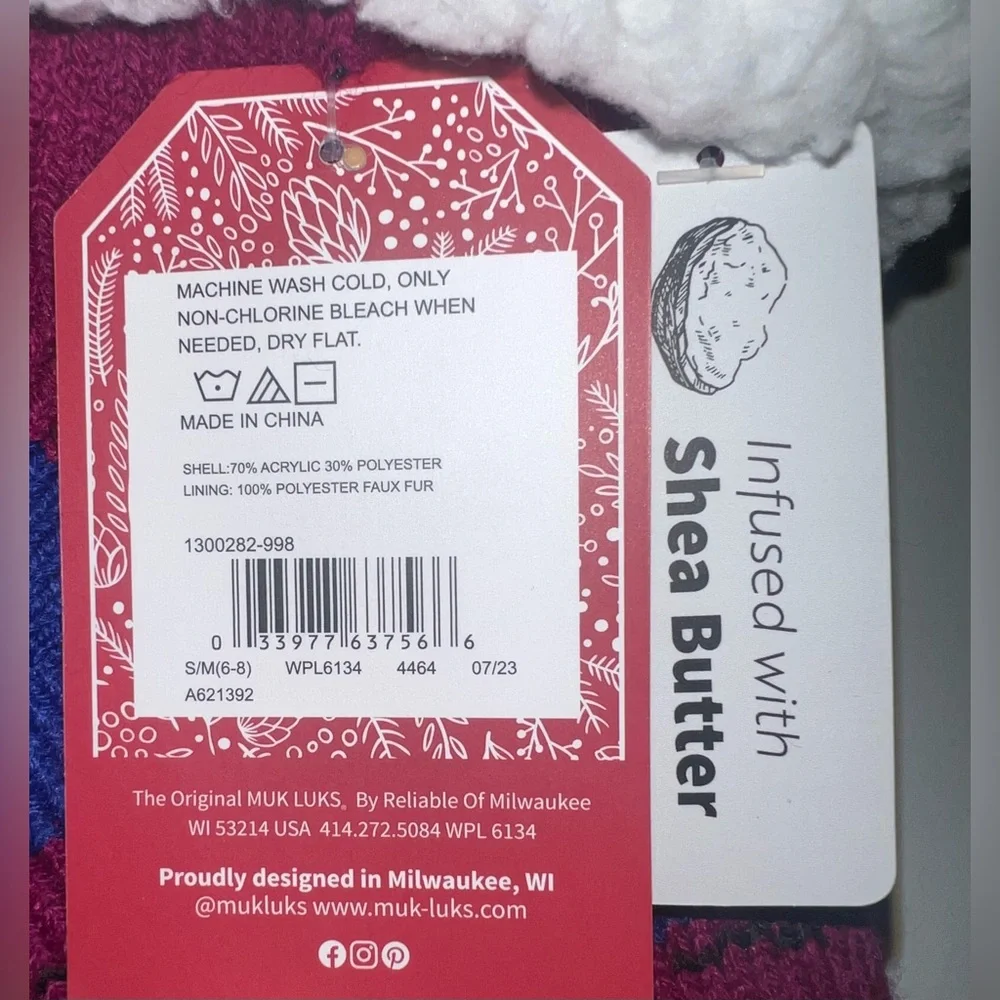 MUK LUKS Patterned Cabin Slipper Socks 2 pairs Size: S/M (6-8)